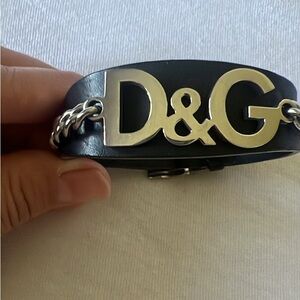 D&G Silver Logo Black Bracelet